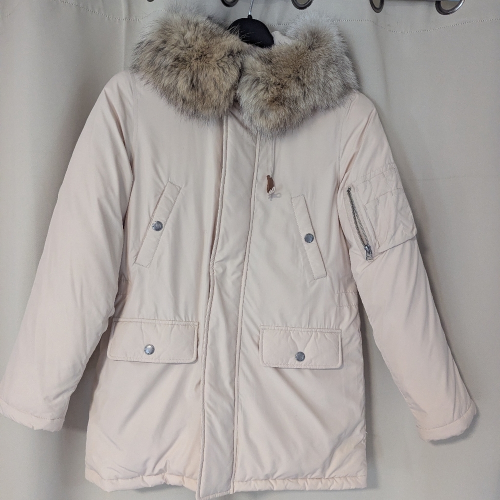 Lauren Ralph Lauren WomenXS  Down Coat With Coyote Fur Trim Nwot Tan